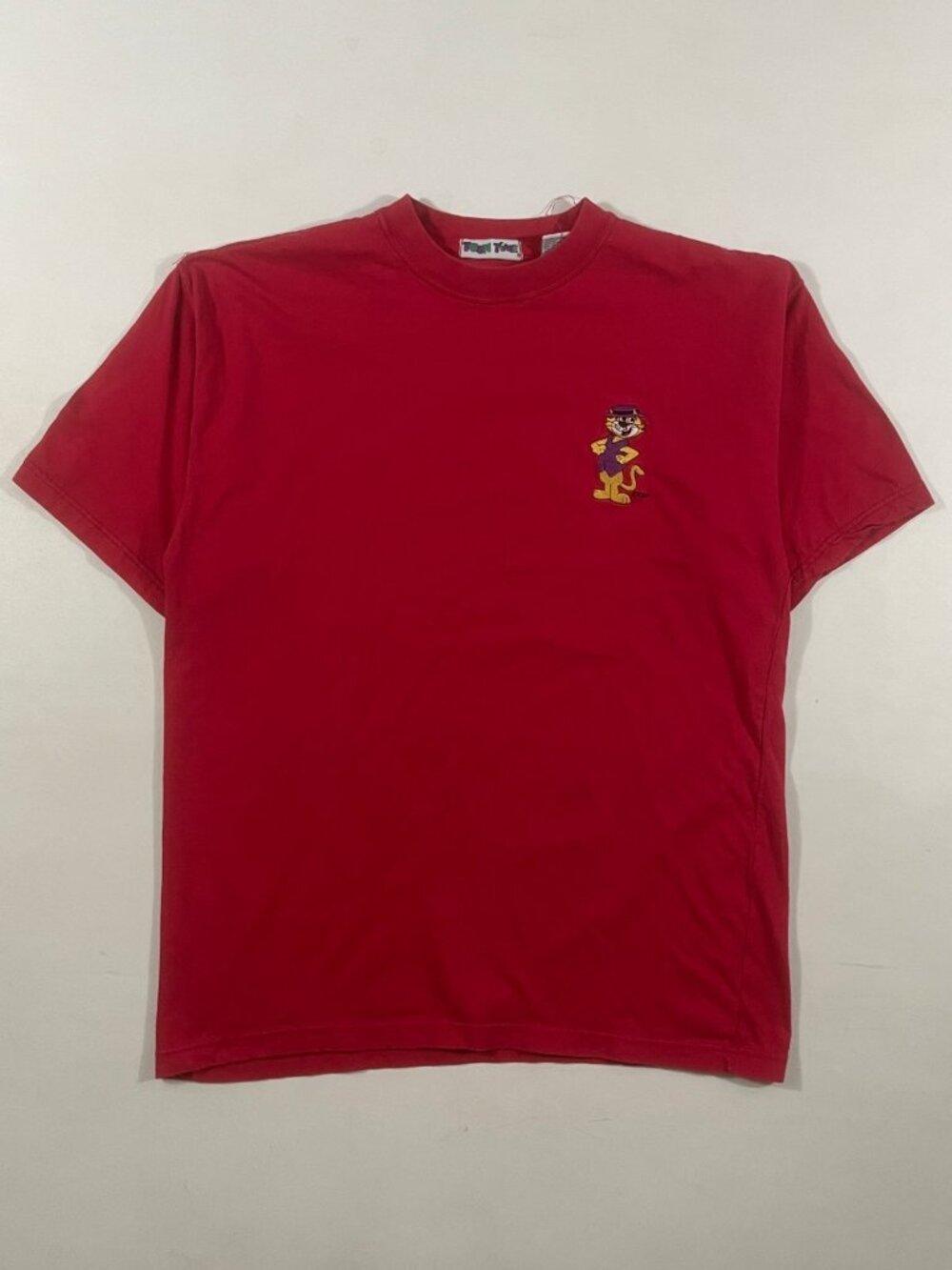 Vintage 90s Toon Time Red Embroidered Cartoon Cat T-Shirt L